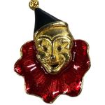 Creepy Clown Pin Brooch Gold Tone Enamel Hat Ruffled Red Collar Smiling Vintage Photo 4