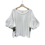 Free People We The  Blossom Tee Sz L White Oversized Puff Sleeve Boho Top Grunge Photo 1