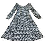 Boden Square Neck Navy White Print Dress Midi Stretch Long Sleeve Size 10 Womens Blue Photo 5