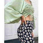 Free People  laria Blouse Pleated Adjustable Drawstring Puff Sleeve bright Mint g Photo 2