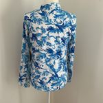 Icikuls Blue/White Birds of Paradise Print Golf/Tennis Long Sleeved Polo… Blue Photo 3