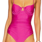 JONATHAN SIMKHAI Satin Ruched Cup Underwire Dragon Fruit Swimsuit Photo 0