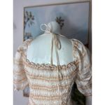 Yuni Los Angeles Beige Plaid Smocked Peplum Puff Sleeve Stretch Top Large Tan Photo 4