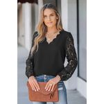 Cupshe Lace Sleeve Blouse Scalloped V Neck Elegant Top Shirt‎ Photo 2