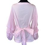 Banana Republic  Women's Gingham Pink Ruffle Sleeve Blouse Waist Tie Bow Small Photo 5