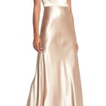 Jenny Yoo Serena Off The Shoulder Cowl Neck Satin Maxi Dress Gown Formal Gold Photo 0