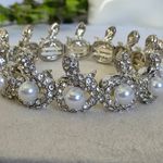 Boutique Silver Rhinestone Snakes with Pearls Stretch Bracelet Photo 3
