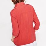 ZARA Front Zip Gold Snap Cinched Waist Military Utility Jacket Coral Pink Large Photo 4