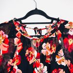 Madewell NWT Black & Red Floral Print Lined Shirred Midi Dress Photo 2