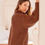 Lulus Oh What A Feeling Cable Knit Turtleneck Sweater Brown Size M Photo 3