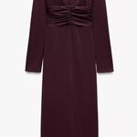 ZARA  NWT burgundy v neck long sleeve midi dress with ruched draped detail Photo 0