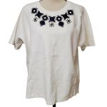 J.Crew Jewel Embellished Beading Short Sleeve Crewneck Blouse Top XSS White Blue Photo 11