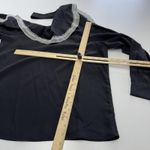 Parker Blouse Womens Medium Black Bellini Silk Contrast Collar Lace Trim Top Photo 6