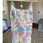 Old Navy  Mini Linen Dress Floral Smocked Beach Vaca Resort Wedding Natural Fiber Photo 2