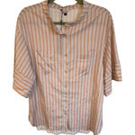 THE KIT. Womens Blouse Size 12 Peach Beige Striped 3/4 Sleeve Button Down Tan Photo 0