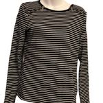 Michael Kors  Striped Zipper Long Sleeve Crewneck Tee Navy Blue White S M… Photo 8