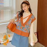 Boutique Korean Vintage Floral Knitted Sweater Vest Photo 0