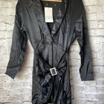 ZARA  Black Silky V Neck Long‎ Sleeve Dress Rhinestone Buckles Size S Semi Formal Photo 0