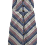 Harper  Heritage Stripe Sundress Purple Mauve Blue M Button Up Tie Smocked Brunch Photo 0