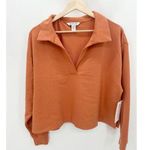 Athleta  Sweatshirt Women MEDIUM NWT Orange Sunbaked Clay Retroterry Polo Photo 0