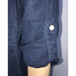 Ralph Lauren Lauren Womens Linen Top Navy Blue Small Long Roll Up Sleeve V-Neck Photo 4