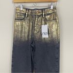 ZARA NWT  Straight Leg Metallic High‎ Rise Foil Jeans Size 2 Photo 2