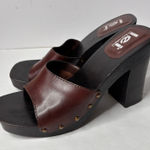 VTG Y2K LEI Brown Wood Leather Chunky Platform Heel Sandals Square Toe 8.5 Studs Photo 0