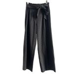 ZARA Pleated Front Plaid Wide Leg Cropped Trousers Tie Front Blue Office Chic Work Photo 2