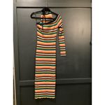 Revolve Monse Striped One Sleeve Halter wool Ribbed Knit Midi Dress Rainbow M Yellow Size M Photo 3