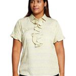 East 5th  Island Yellow Stripe Satin Ruffle Blouse Size 18 Photo 0