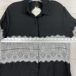 Simply Couture Top Womens S Black White Lace Button Up Long Sleeve Lightweight Photo 6