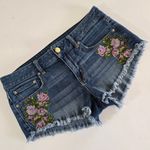 American Eagle Outfitters Blue Jean Shorts with Pink Floral Embroidery Size 8 Photo 1