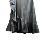 Gracia  Black Faux Vegan Leather Tie Wrap Ruffle Detail Midi Skirt Large Chic Photo 4