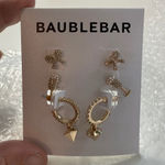 BaubleBar  Gold Tone Studs Hoop Earrings Set Champagne Glass‎ Bow Diamond Charm Photo 0