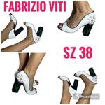 Fabrizio Viti Daisy white open toe sandals chunky heel pumps sz 38= US 7.5/8 Photo 1