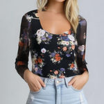 White Birch Dark Floral Sheer Long Sleeve Bodysuit Women Small Y2K Top Going Out Photo 0