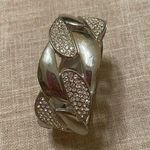 Fixed Chain Link Clamper Bracelet Bangle Silver Tone Clear Rhinestones 7" Photo 0