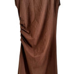 NWT OGL Mockneck Tucks Midi Dress Espresso Brown Ruched Sleeveless Size Large Photo 0