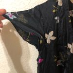 Free People  Black Floral V-Neck Knee Length Silk Dress - XS Photo 2