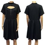 Hot Topic Black Keyhole Zipper Short Sleeve High Neck Skater Pocket Dress XL Photo 1