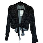 ZARA NWT Black White Polka Dot Satin Tie Front Bow Detail Blouse Photo 1