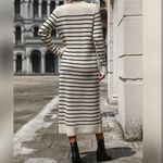 Womens Striped Sweater Dress Knit Crewneck Long Sleeve Casual Midi Dress. Size S Black Photo 3