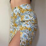 Urban Outfitters NWT UO Darren Notched Linen Mini Skirt in blue multi floral Photo 1