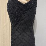 90s Laurence Kazarian 100% Silk Black Beaded Halter Neck Gown High Neck Slit L Size L Photo 6