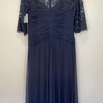 La Femme NWT Ruched Twist Column Navy Lace Sleeve Evening Gown 23244 Size 20 Photo 7