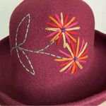 Vintage Bermona Trend Wool Cloche Hat Roll Brim Floral Embroidered Boho Chic M Red Photo 5