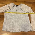 Socialite Gray Cream Striped Texture Lace Long Sleeves Top Shirt Womens large Photo 2