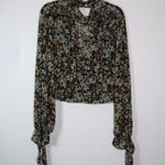 Free People  All Dolled Up Floral Flower Mesh Cropped Long Sleeve Blouse Shirt L Photo 0