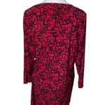 Evan Picone Black Label Red Black Floral Gathered Waist Long Sleeve Dress Sz XL Photo 3