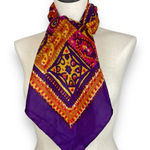 Vintage Scarf Purple Abstract Design Paisley 31" x‎ 31" Orange Women Eclectic Photo 0